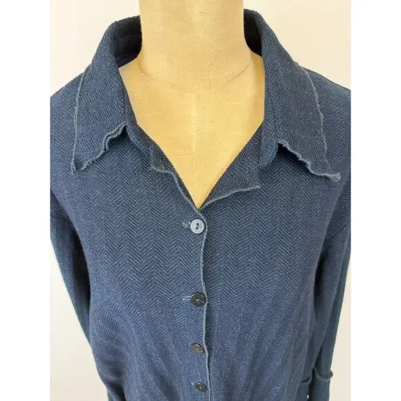 Giselle Shepatin Navy Blue Herringbone Knit Jacket Womens XL #5-0169 Art To Wear - Picture 5 of 10